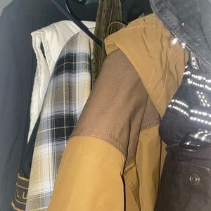 Brown Softshell Eddie Bauer Jacket with orange on the inside